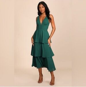 NWT Lulus Celebration Time Emerald Green Tiered Sleeveless Dress - M